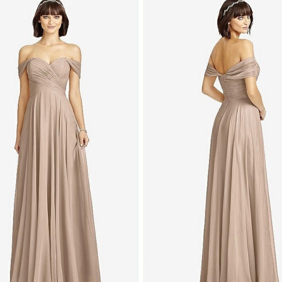 DESSY | Off-the-Shoulder Draped Chiffon Maxi Dress in Topaz - Picture 1 of 6